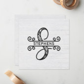 Monogramm Letter S mit Familienname Mitteilungskarte (Vorderseite/Rückseite Beispiel)