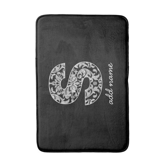 Monogramm Letter S - Schwarz-Weiß-Damast Badematte (Vorderseite Vertikal)