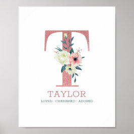 Monogramm Letter T Pink Kinderzimmer Poster