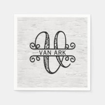 Monogramm Letter V mit Familienname