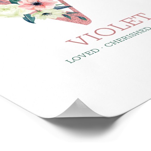 Monogramm Letter V Pink Kinderzimmer Poster (Ecke)