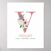 Monogramm Letter V Pink Kinderzimmer Poster (Vorne)