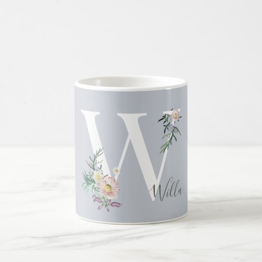 Monogramm Letter W Floral Personalisiert Kaffeetasse (Mittel)