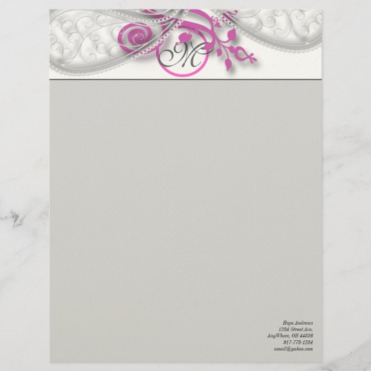 Monogramm Letterhead Gray und Himbeere Briefbogen (Vorderseite)