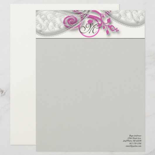 Monogramm Letterhead Gray und Himbeere Briefbogen (Vorne/Hinten)