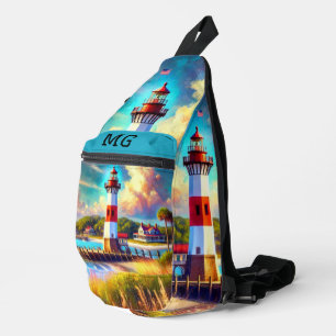 Monogramm Leuchtturm Aquarell Druck Cut Sew Tasche