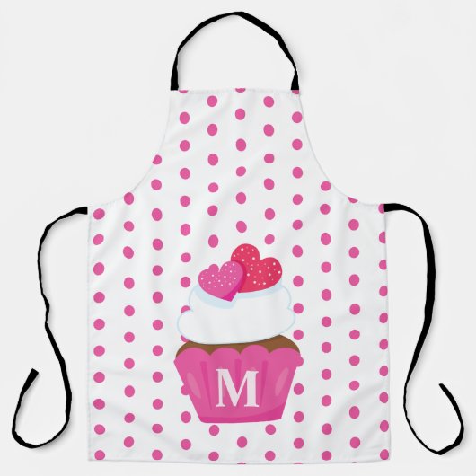 Monogramm Liebe Herz Cupcake Polka Dot Valentine Schürze (Vorderseite)