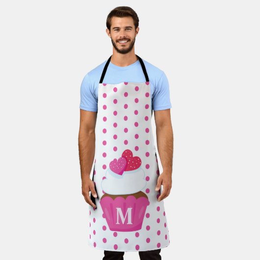 Monogramm Liebe Herz Cupcake Polka Dot Valentine Schürze (Getragen)