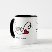 Monogramm-Liebe-modernes Typografie-Kunst-Rot-Herz Tasse (Vorderseite Links)