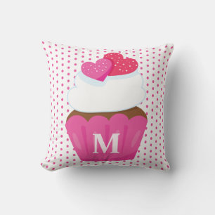 Monogramm-Liebesherzen-Cupcake-Polka-Dot-Valentins Kissen