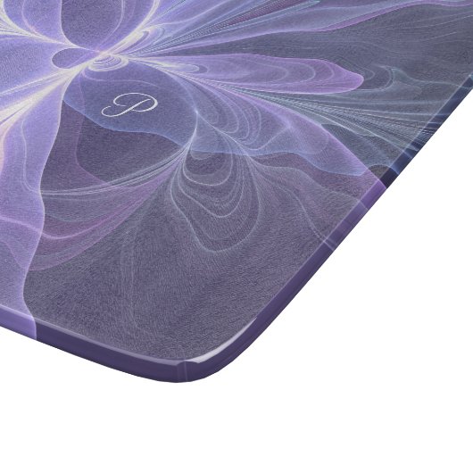 Monogramm Lila Abstrakt Modernes Fraktal Schneidebrett (Ecke)