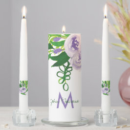 Monogramm Lila Aquarellfarben Floral Unity Candle  Kerzenset