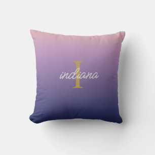 Monogramm lila blau Ombre stilvoller Schriftname Kissen