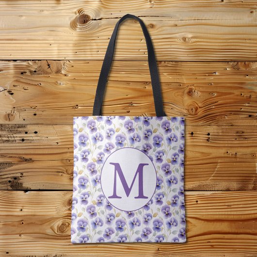 Monogramm Lila Blume Muster Wasserfarbe Tasche