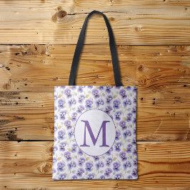 Monogramm Lila Blume Muster Wasserfarbe Tasche