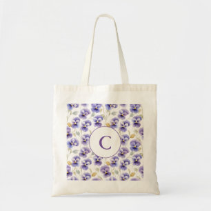 Monogramm Lila Blume Muster Wasserfarbe Tragetasche