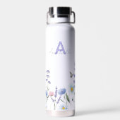 Monogramm lila Blume Trinkflasche (Rückseite)