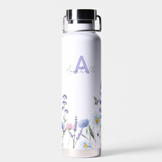 Monogramm lila Blume Trinkflasche (Rückseite)