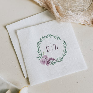 Monogramm lila Blumengesteck Boho-Hochzeit Serviette