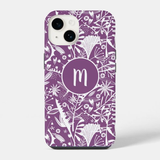 Monogramm lila Botanik iPhone Hülle (Rückseite)