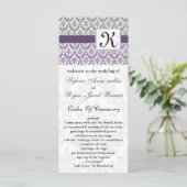Monogramm lila Damastenhochzeitsprogramm Programm (Stehend Vorderseite)