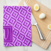 Monogramm Lila Dreitondiamantmuster Geschirrtuch (Viertel Falte)