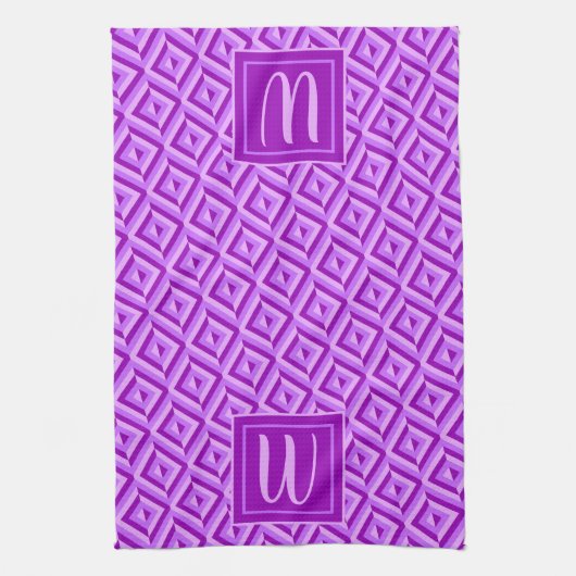 Monogramm Lila Dreitondiamantmuster Geschirrtuch (Vertikal)