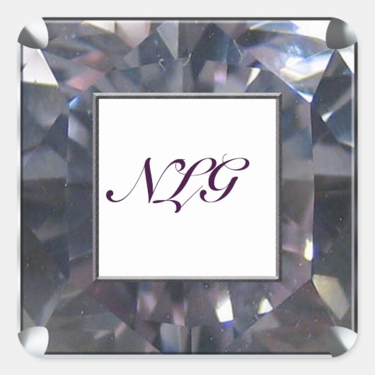Monogramm Lila-Edelstein Quadratischer Aufkleber (Vorderseite)
