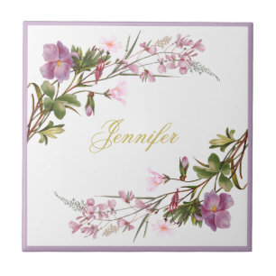 Monogramm Lila Flieder Rosa Blumen Vintage Elegant Fliese