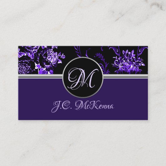 Monogramm Lila florale Visitenkarte 2 (Vorderseite)