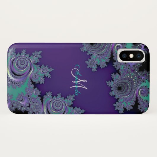 Monogramm-lila Fraktal-Spitze iPhone Kasten Case-Mate iPhone Hülle (Rückseite (Horizontal))