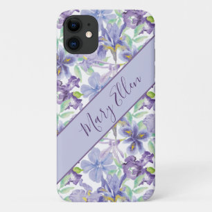 Monogramm lila-gelbe Iris Blumenmuster Aquarell Case-Mate iPhone Hülle