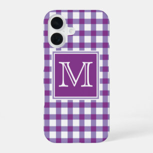 Monogramm Lila Gingham Karo Tartan Kariert iPhone 16 Hülle