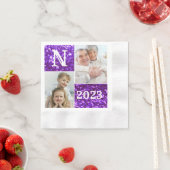 Monogramm Lila Glitzer 2 Foto Collage Serviette (Beispiel)