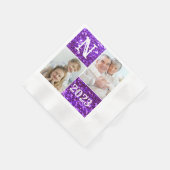Monogramm Lila Glitzer 2 Foto Collage Serviette (Ecke)