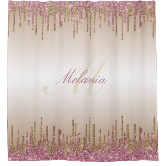 Monogramm lila Glitzer Duschvorhang (Vorderseite)