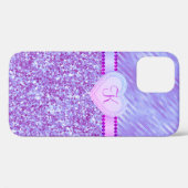 Monogramm Lila Glitzer Herz 2 Ton Case-Mate iPhone Hülle (Rückseite (Horizontal))