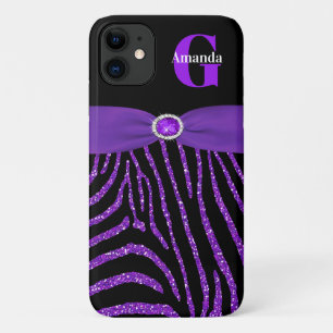 Monogramm Lila Glitzer Zebra iPhone 11 Case-Mate iPhone Hülle