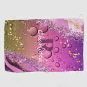 Monogramm lila, Gold und Weißes Ombre | Ozean Golfhandtuch (Horizontal)