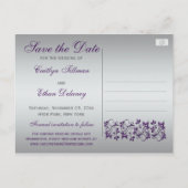 Monogramm Lila Graue Floral Save the Date Postkart Ankündigungspostkarte (Rückseite)