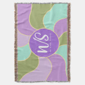 Monogramm Lila, grüne Retro-Sun-Waves Decke (Vorderseite Vertikal)