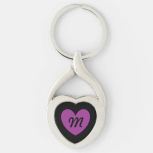 Monogramm Lila Herz schwarz Schlüsselanhänger