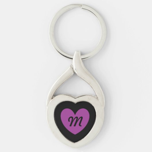 Monogramm Lila Herz schwarz Schlüsselanhänger (Vorderseite)