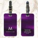 Monogramm Lila Imitate aus Stahl Gepäckanhänger<br><div class="desc">Lila Monogramm-Imitate aus Metall,  Stahl,  kundenspezifischer Gepäcktag</div>