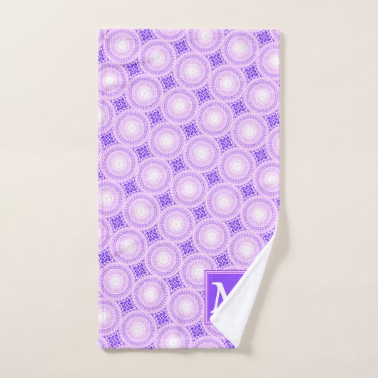 Monogramm lila Kreismuster Badhandtuch Set (Handtuch)
