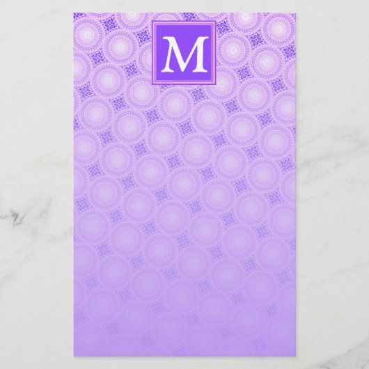 Monogramm lila Kreismuster Briefpapier (Vorderseite)