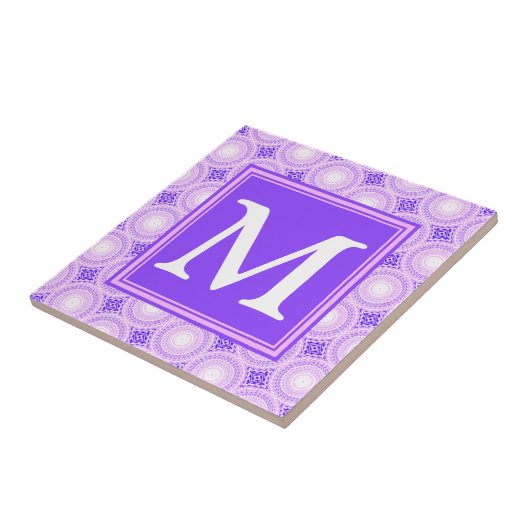Monogramm lila Kreismuster Fliese (Seite)