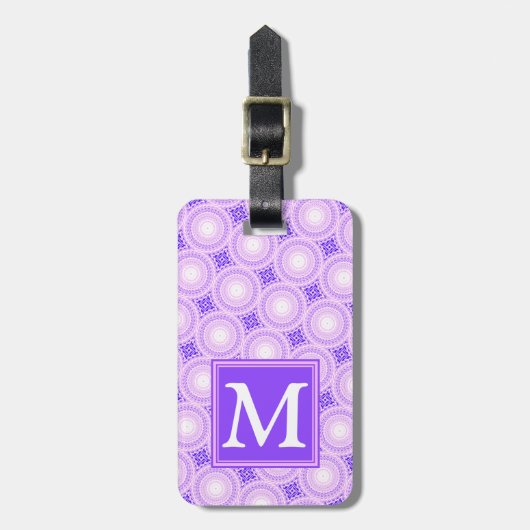 Monogramm lila Kreismuster Gepäckanhänger (Vorderseite vertikal)