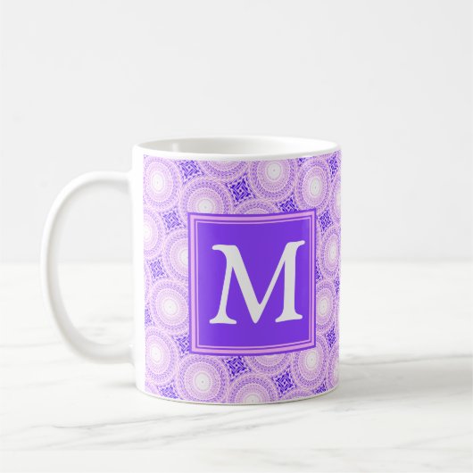 Monogramm lila Kreismuster Kaffeetasse (Links)