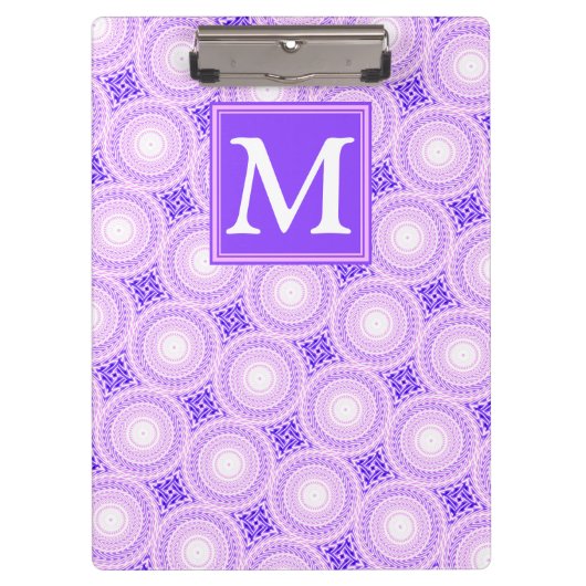 Monogramm lila Kreismuster Klemmbrett (Vorderseite)
